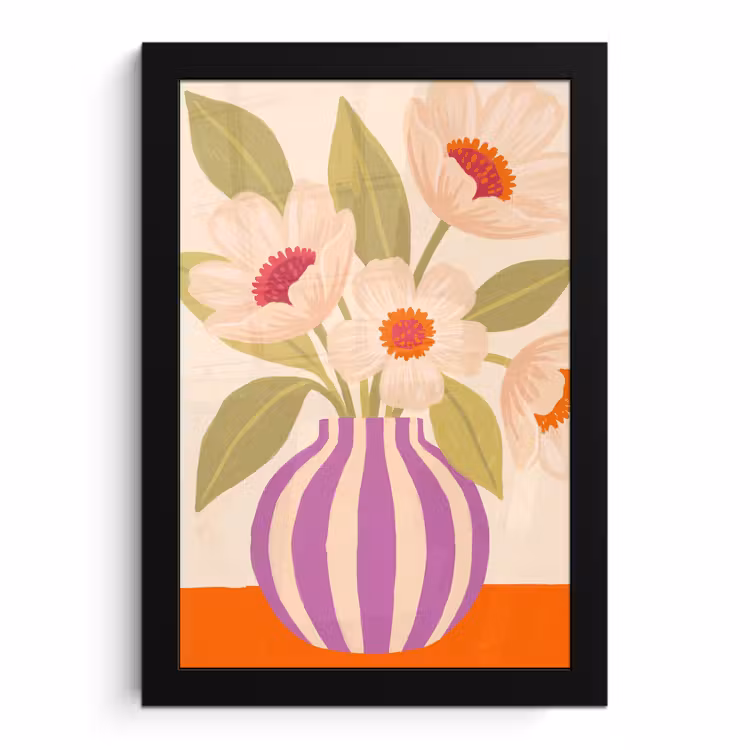 Poster met lijst - Bloemen - Vaas - Abstract - Paars - Oranje — 1