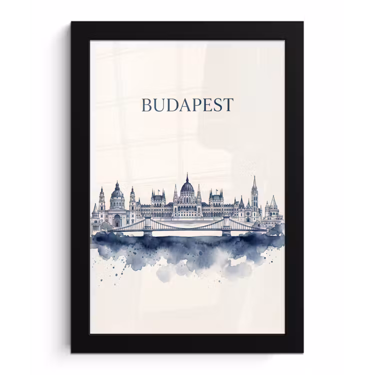 Poster met lijst - Boedapest - Skyline - Architectuur - Aquarel - Blauw — 1