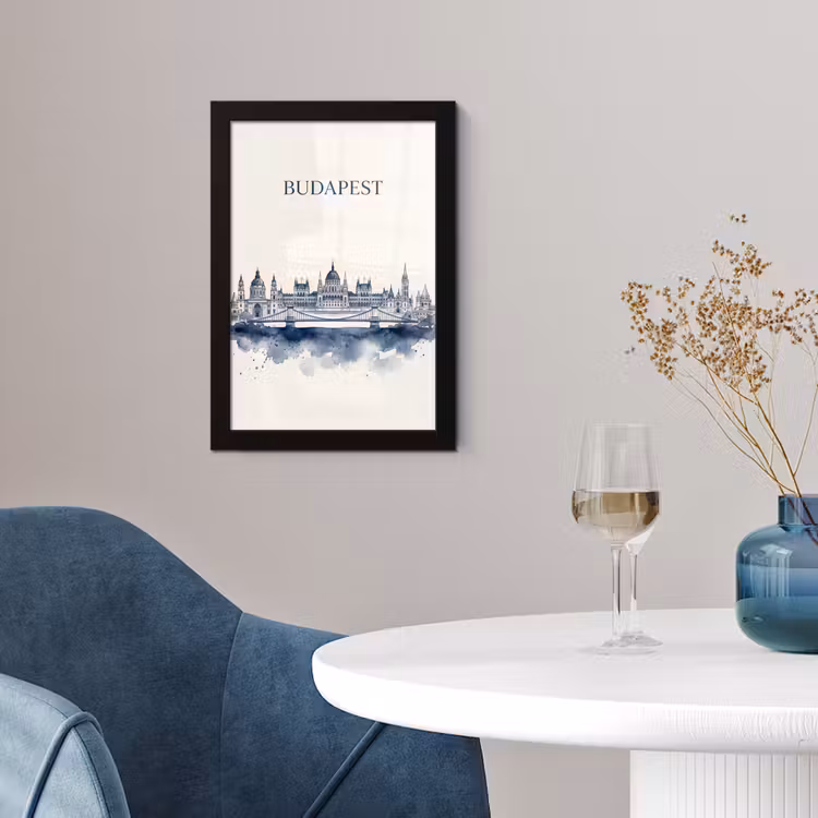 Poster met lijst - Boedapest - Skyline - Architectuur - Aquarel - Blauw — 2