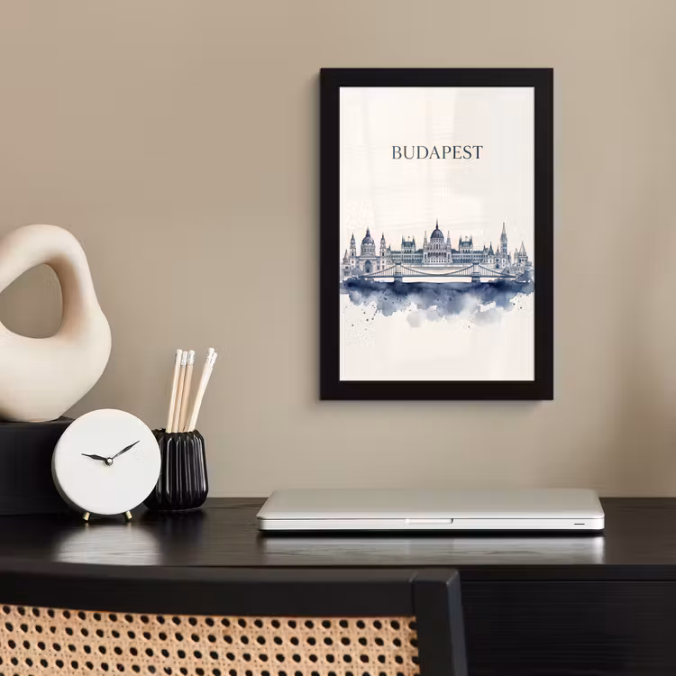 Poster met lijst - Boedapest - Skyline - Architectuur - Aquarel - Blauw — 3
