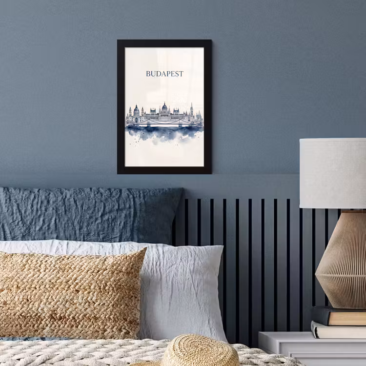 Poster met lijst - Boedapest - Skyline - Architectuur - Aquarel - Blauw — 4