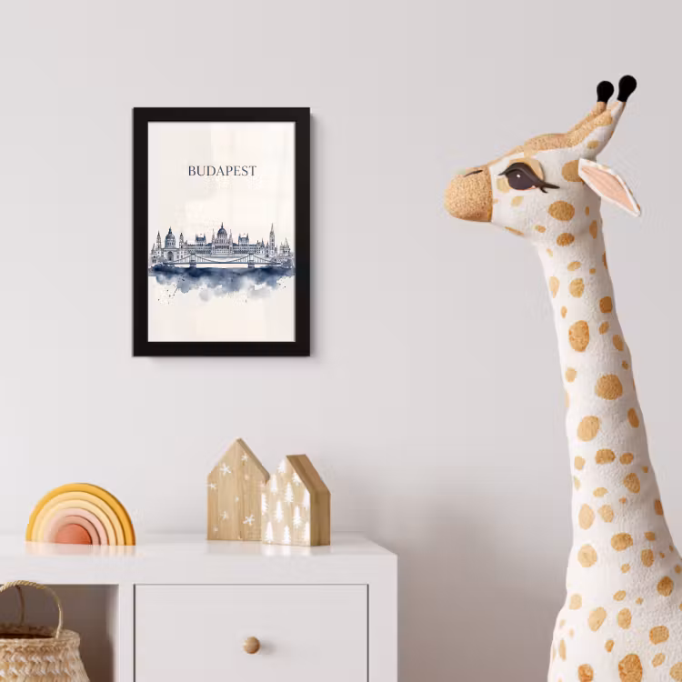 Poster met lijst - Boedapest - Skyline - Architectuur - Aquarel - Blauw — 5