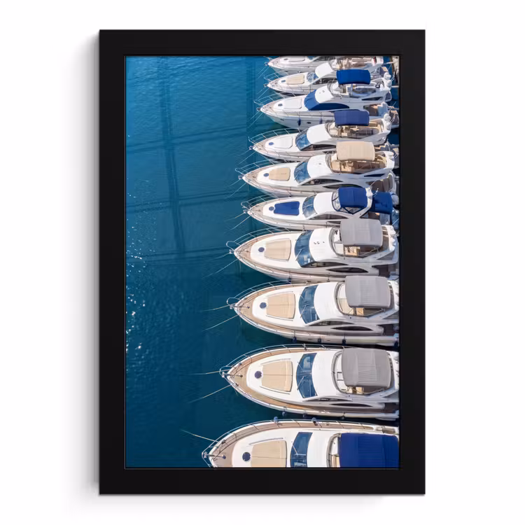 Poster met lijst - Boot - Jachthaven - Water - Zomer - Blauw — 1