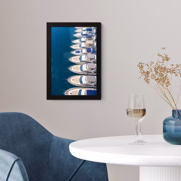 Poster met lijst - Boot - Jachthaven - Water - Zomer - Blauw — 2