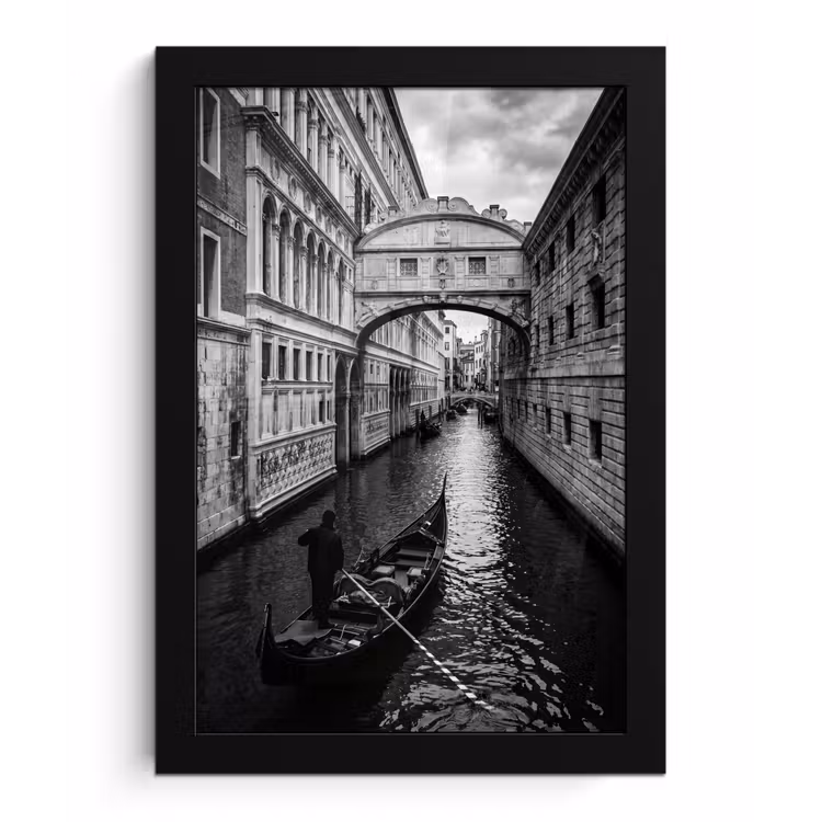 Poster met lijst - Boot - Waterweg - Stad - Zwart-wit - Architectuur — 1