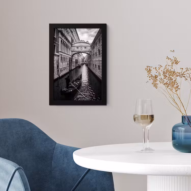 Poster met lijst - Boot - Waterweg - Stad - Zwart-wit - Architectuur — 2