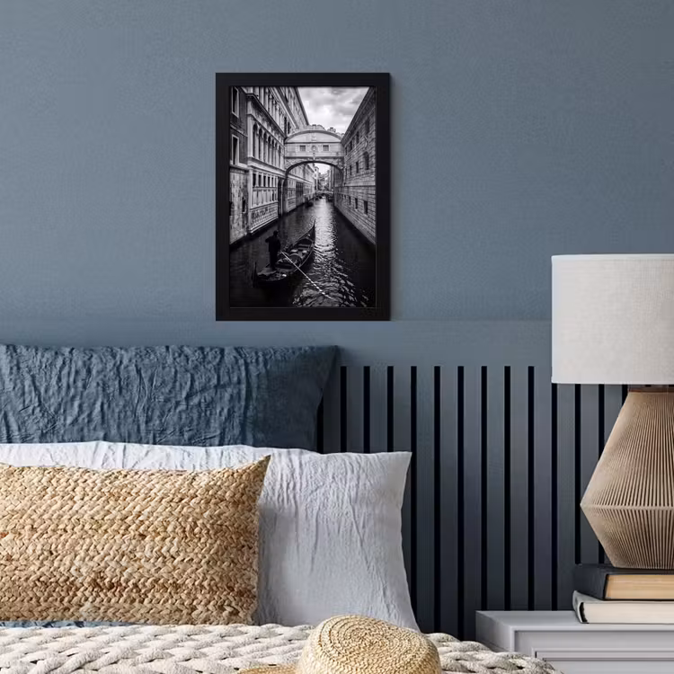 Poster met lijst - Boot - Waterweg - Stad - Zwart-wit - Architectuur — 4