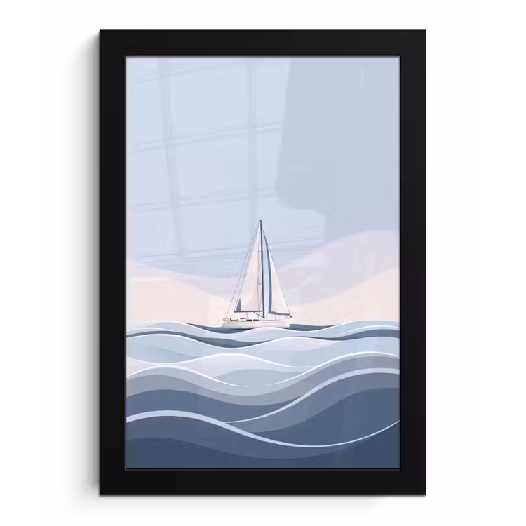 Poster met lijst - Boot - Zeil - Zee - Modern - Beige — 1