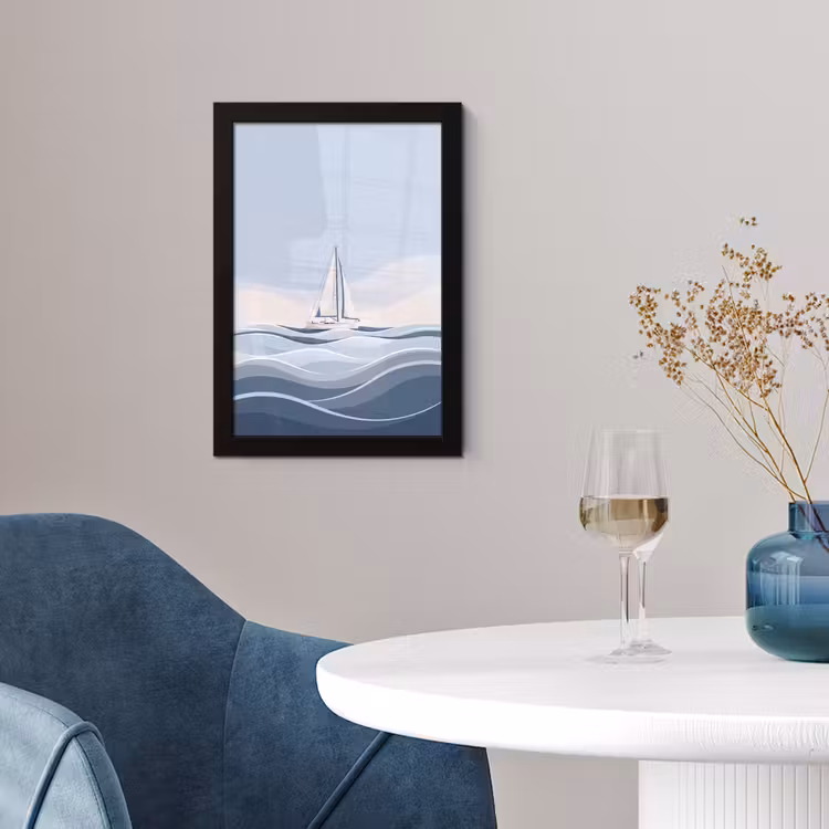 Poster met lijst - Boot - Zeil - Zee - Modern - Beige — 2
