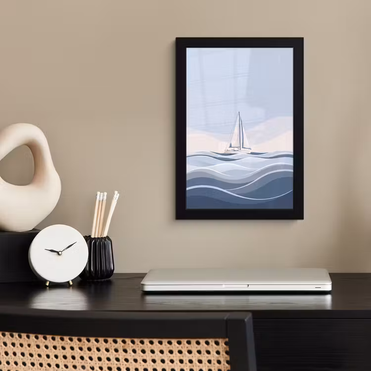 Poster met lijst - Boot - Zeil - Zee - Modern - Beige — 3