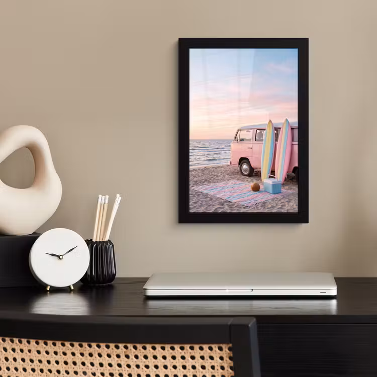 Poster met lijst - Busje - Strand - Surfplank - Zomer - Roze — 3