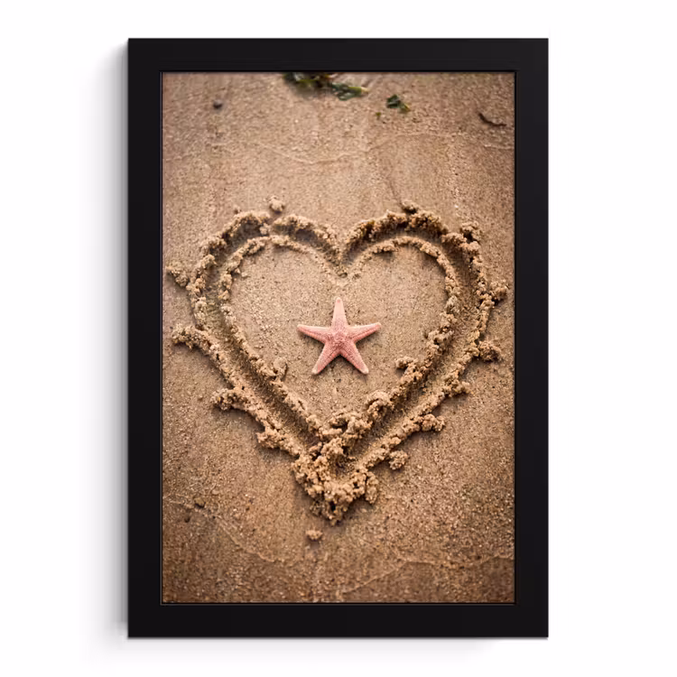 Poster met lijst - Dieren - Hart - Strand - Zand - Roze — 1