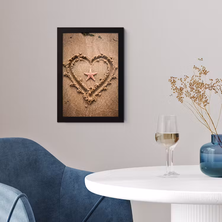 Poster met lijst - Dieren - Hart - Strand - Zand - Roze — 2