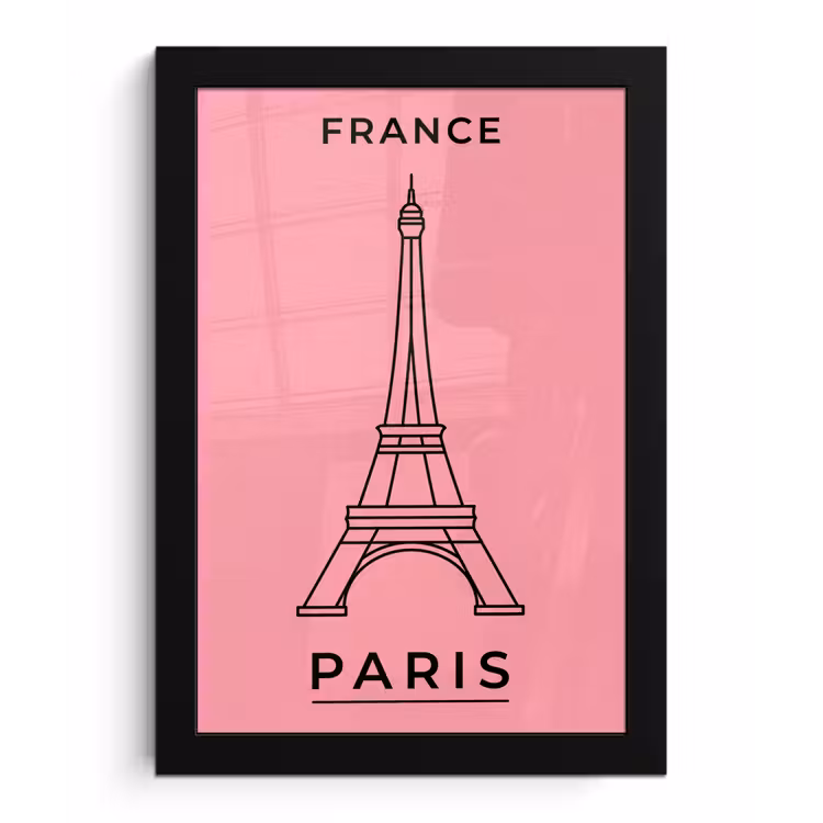 Poster met lijst - Eiffeltoren - Parijs - Architectuur - Minimalistisch - Roze — 1