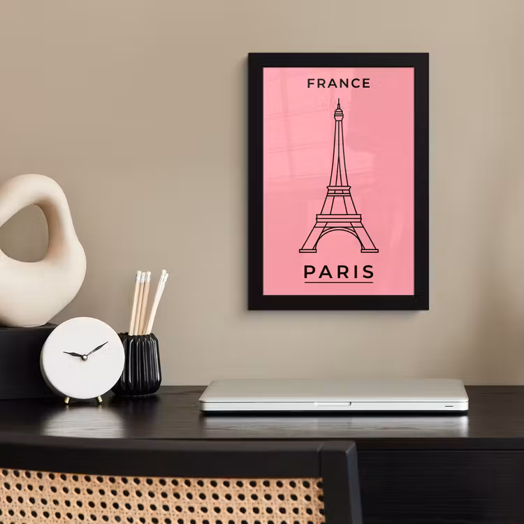 Poster met lijst - Eiffeltoren - Parijs - Architectuur - Minimalistisch - Roze — 3