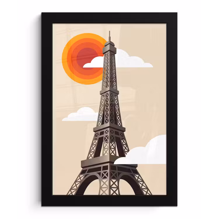 Poster met lijst - Eiffeltoren - Zon - Architectuur - Abstract - Beige — 1