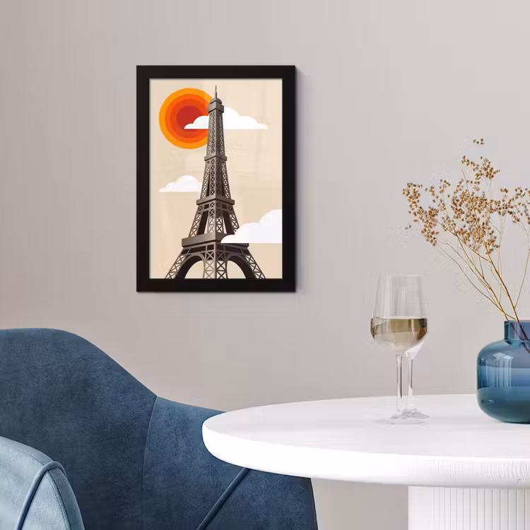 Poster met lijst - Eiffeltoren - Zon - Architectuur - Abstract - Beige — 2