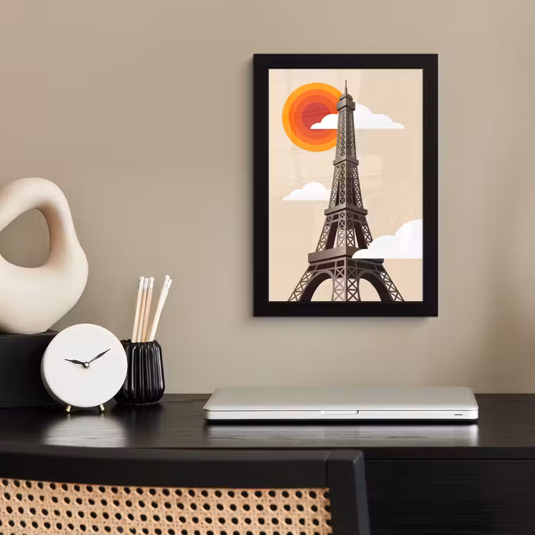 Poster met lijst - Eiffeltoren - Zon - Architectuur - Abstract - Beige — 3