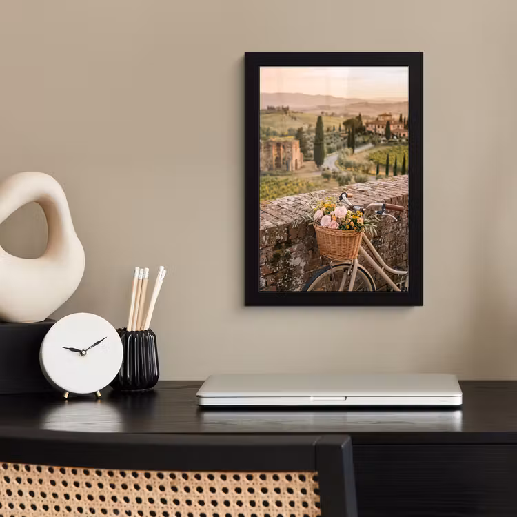 Poster met lijst - Fiets - Bloemen - Toscane - Landschap - Roze — 3