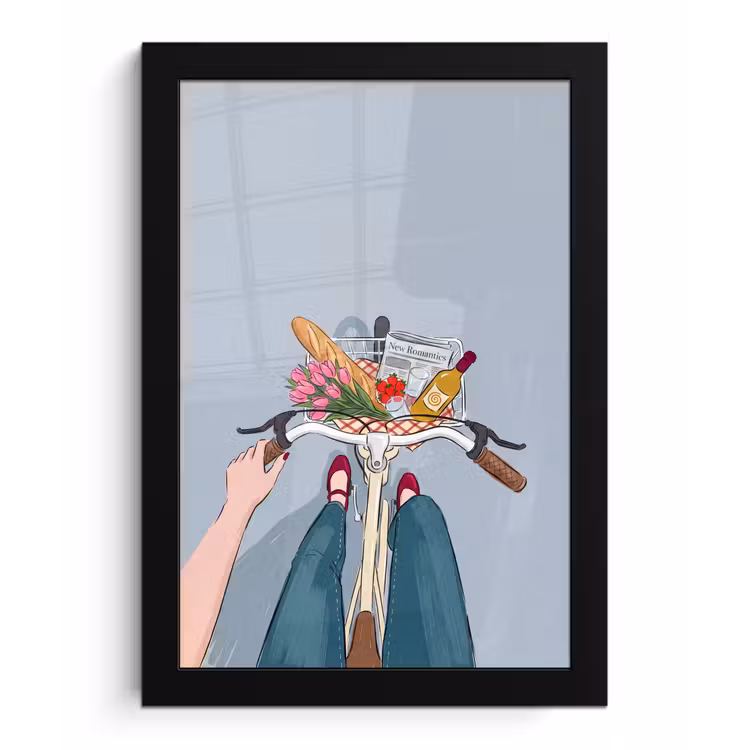 Poster met lijst - Fiets - Picknick - Zomer - Illustratie — 1