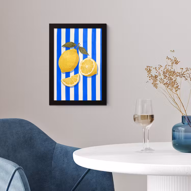 Poster met lijst - Fruit - Citroen - Zomer - Geel - Blauw — 2