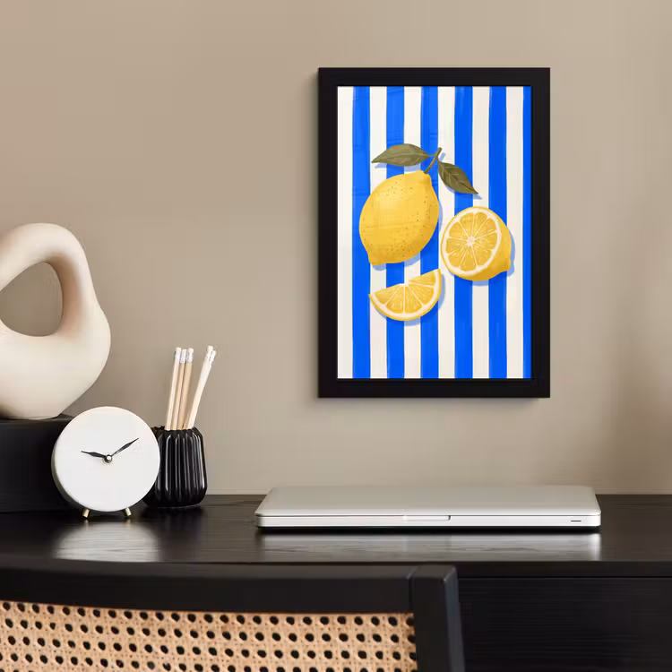 Poster met lijst - Fruit - Citroen - Zomer - Geel - Blauw — 3