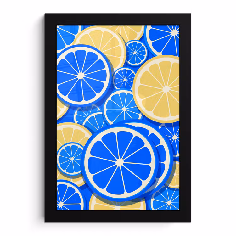 Poster met lijst - Fruit - Schijven - Patroon - Modern - Blauw - Geel — 1