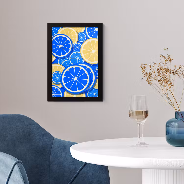 Poster met lijst - Fruit - Schijven - Patroon - Modern - Blauw - Geel — 2