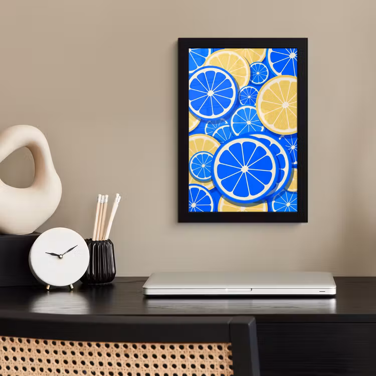 Poster met lijst - Fruit - Schijven - Patroon - Modern - Blauw - Geel — 3