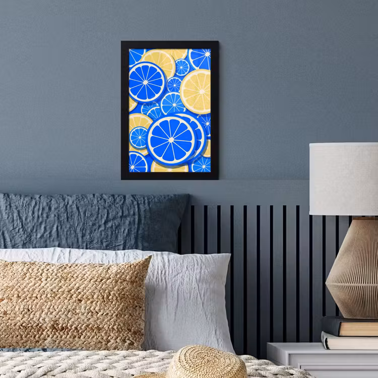 Poster met lijst - Fruit - Schijven - Patroon - Modern - Blauw - Geel — 4