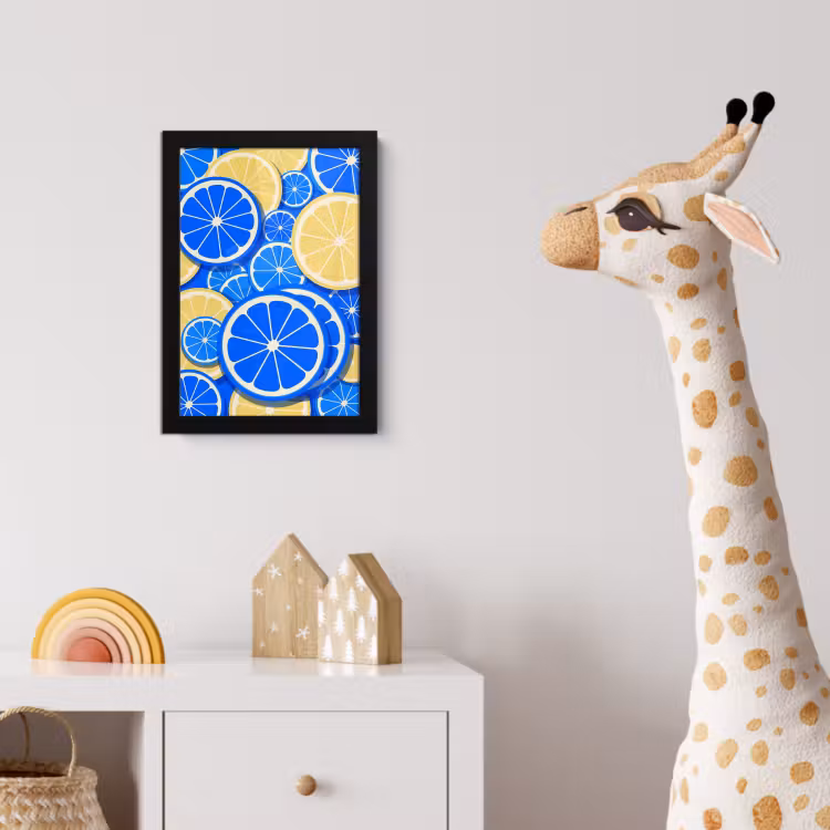 Poster met lijst - Fruit - Schijven - Patroon - Modern - Blauw - Geel — 5