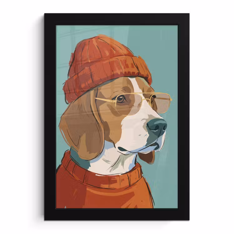 Poster met lijst - Hond - Beanie - Zonnebril - Dieren - Modern — 1