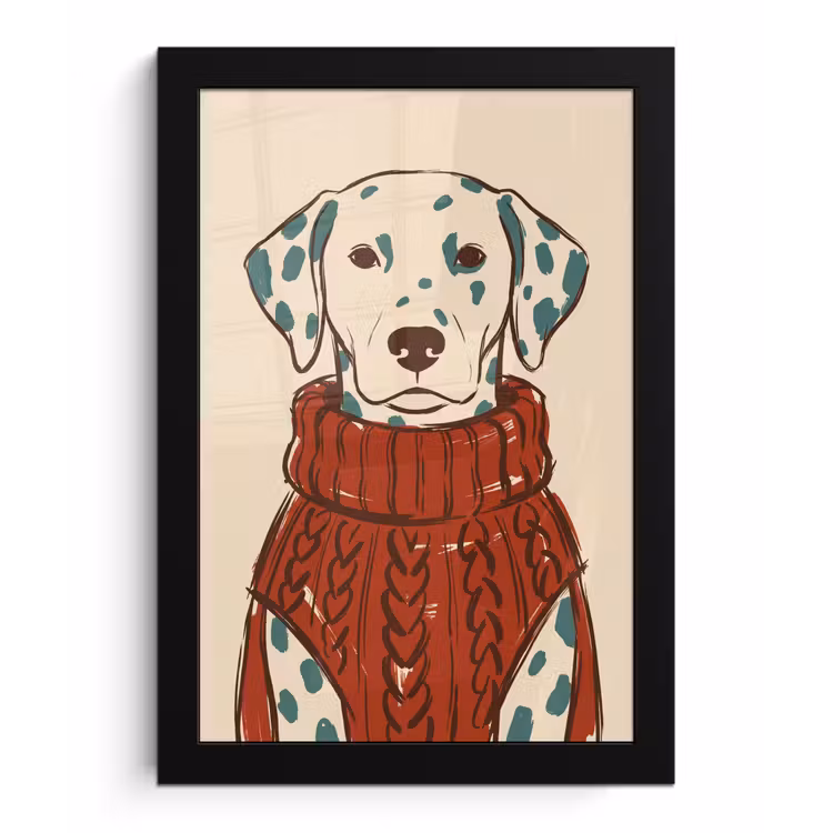 Poster met lijst - Hond - Trui - Winter - Dieren - Rood — 1