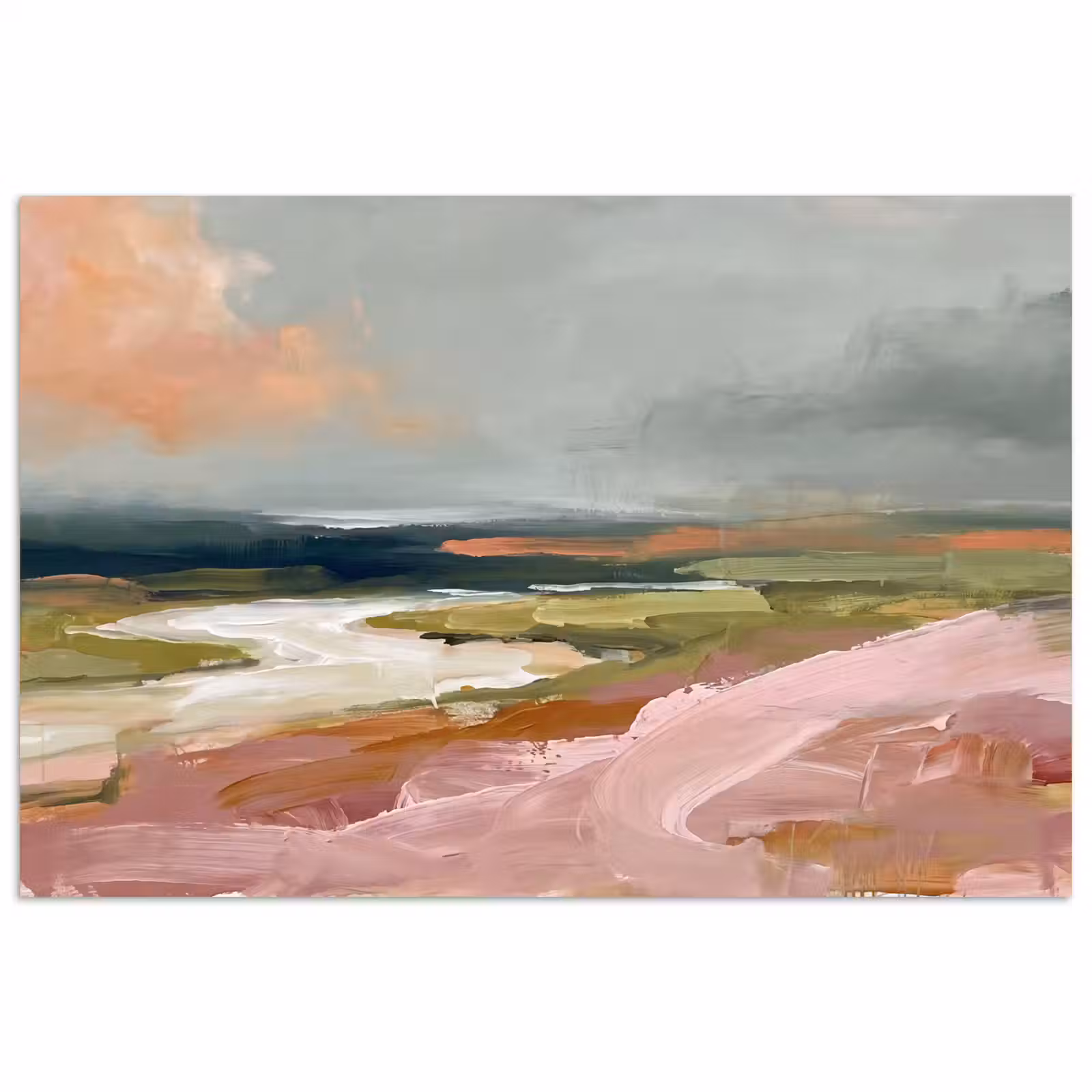 Poster - Landschap - Rivier - Abstract - Roze - Groen — 1