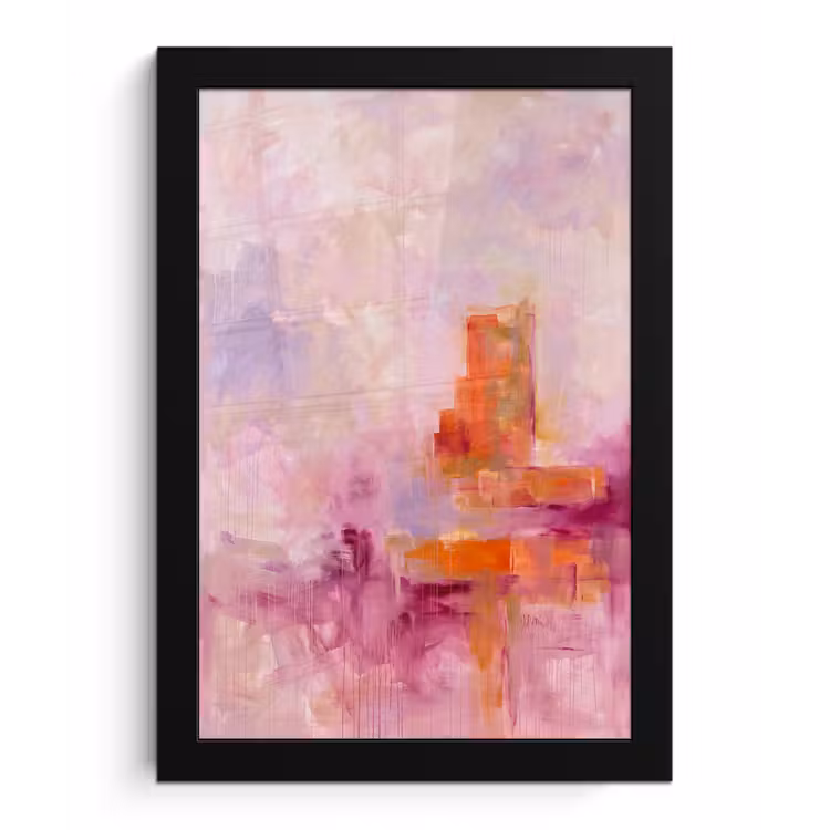 Poster met lijst - Abstract - Borstelstreken - Kunst - Paars - Goud — 1