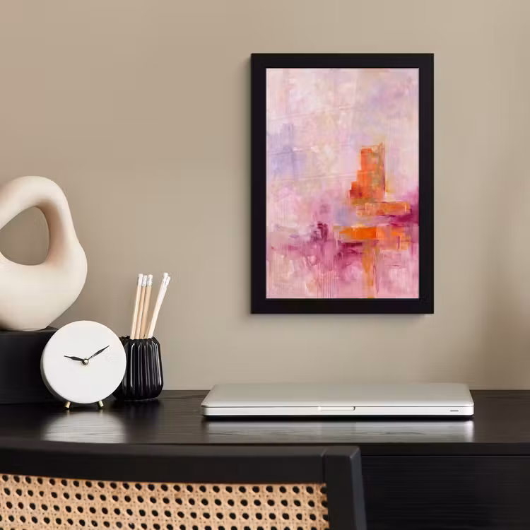 Poster met lijst - Abstract - Borstelstreken - Kunst - Paars - Goud — 3