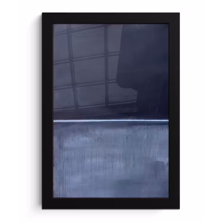 Poster met lijst - Abstract - Horizontale lijn - Minimalistisch - Donkerblauw - Kunst — 1