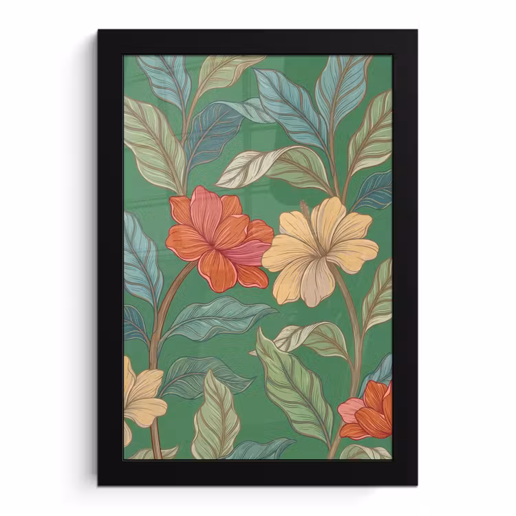 Poster met lijst - Bloemen - Groen - Illustratie — 1