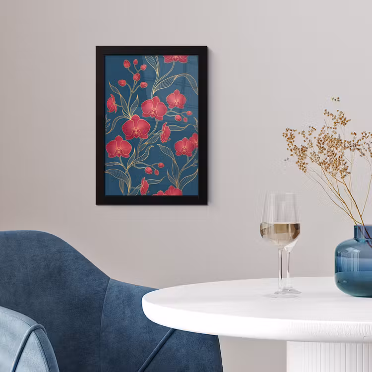 Poster met lijst - Bloemen - Rood - Goud — 2
