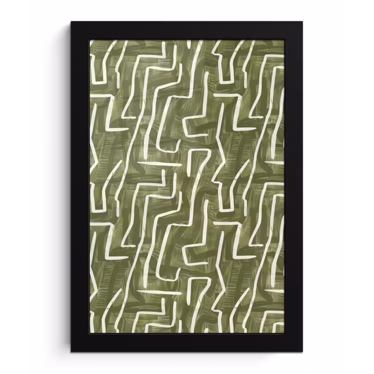 Poster met lijst - Groen - Abstract - Penseelstreken - Patroon — 1