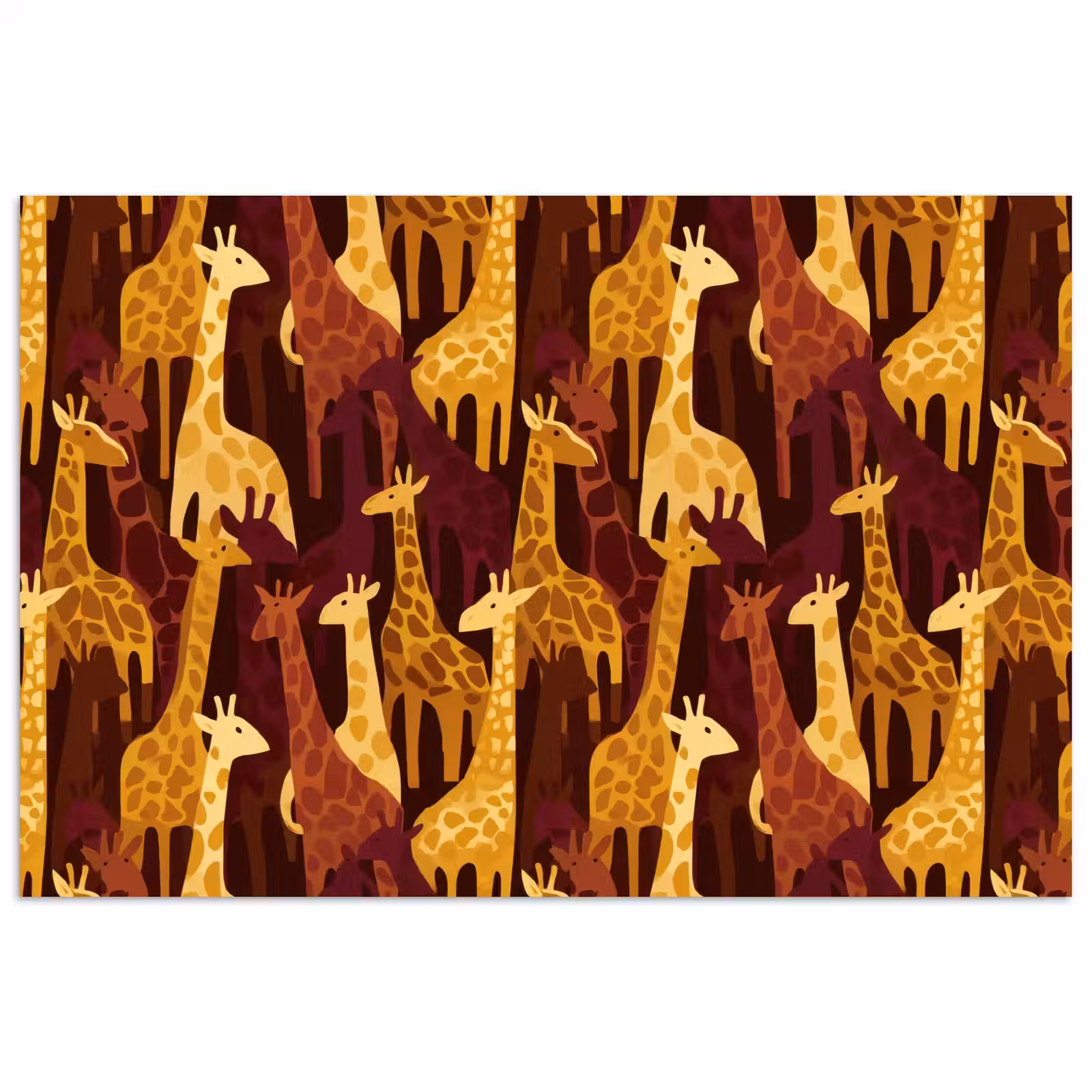 Poster - Bruin - Giraffen - Safari - Patroon — 1