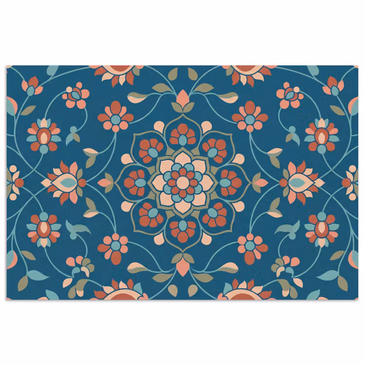 Poster - Bloemen - Patroon - Natuur - Ornament - Blauw — 1