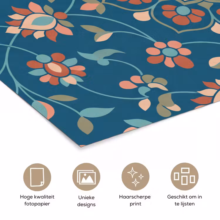 Poster - Bloemen - Patroon - Natuur - Ornament - Blauw — 5