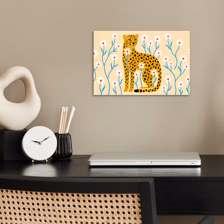 Poster - Dieren - Jachtluipaard - Bloemen - Modern - Geel — 2