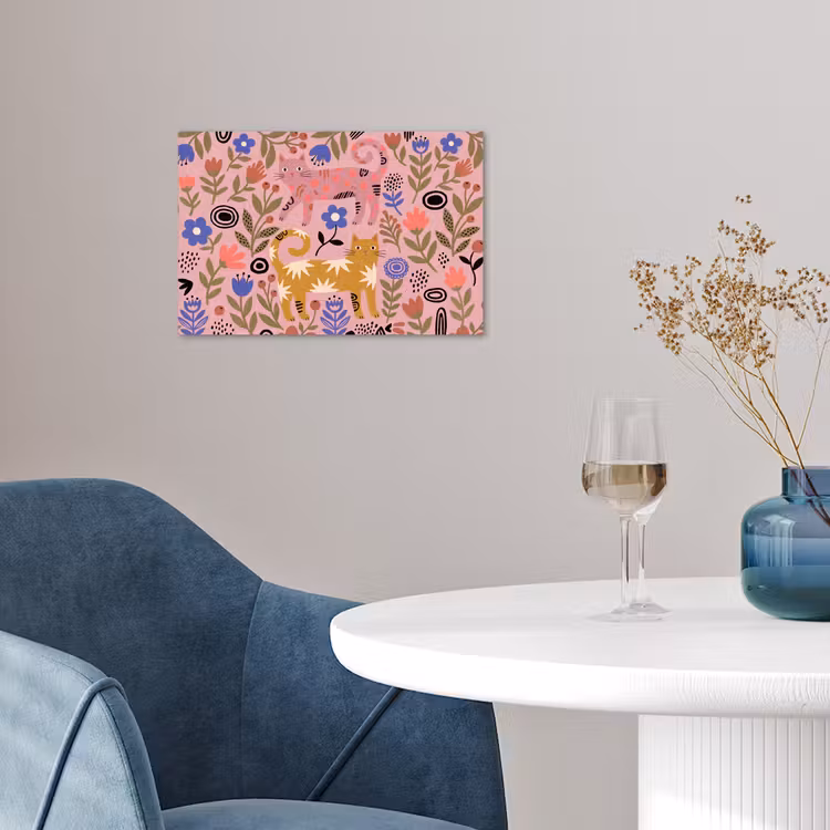 Poster - Kat - Bloemen - Dieren - Modern - Roze — 4