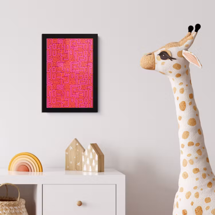 Poster met lijst - Abstract - Patroon - Lijnen - Roze - Oranje — 5