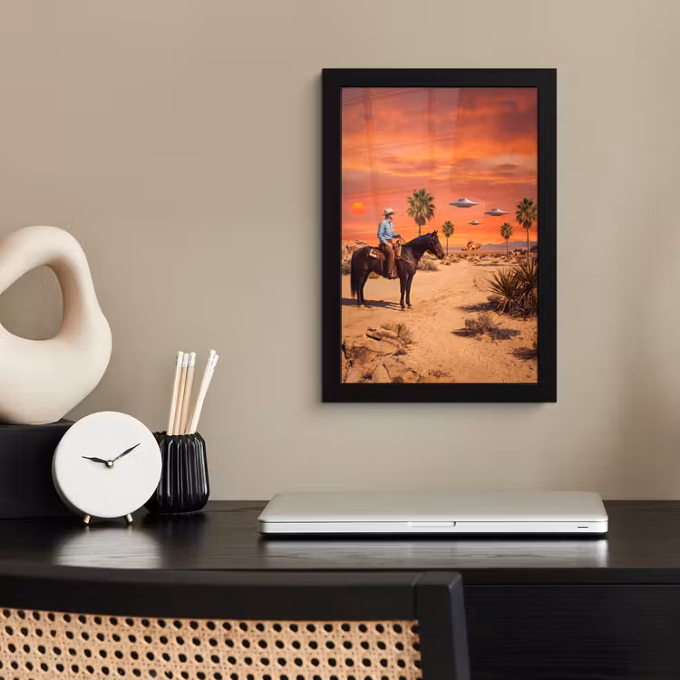 Poster met lijst - Cowboy - Paard - Woestijn — 3