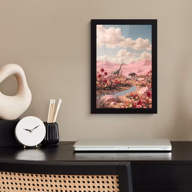 Poster met lijst - Dinosaurus - Roze - Landschap — 3