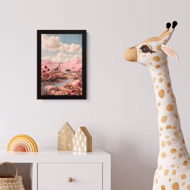Poster met lijst - Dinosaurus - Roze - Landschap — 5