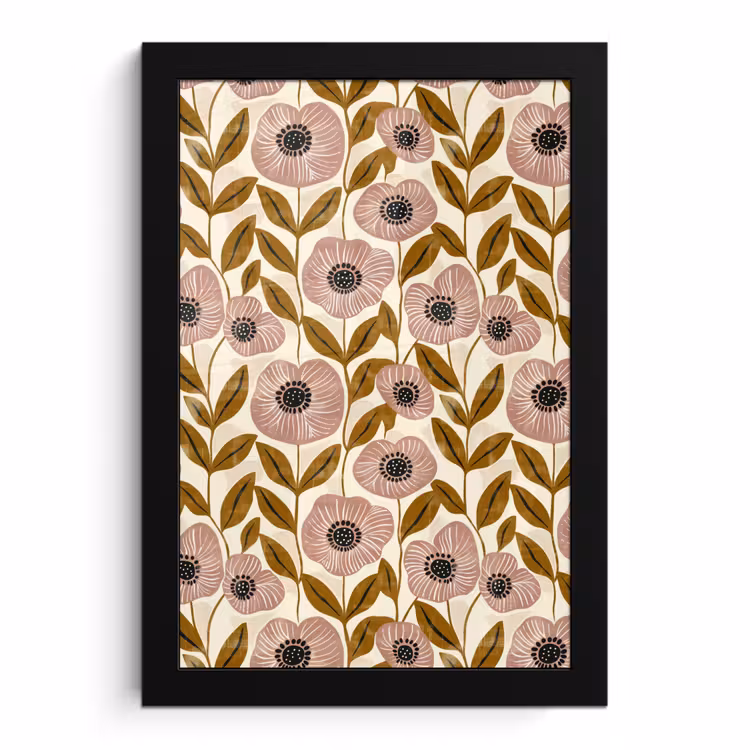 Poster met lijst - Dustyroze - Bloemen - Grafisch - Patroon — 1